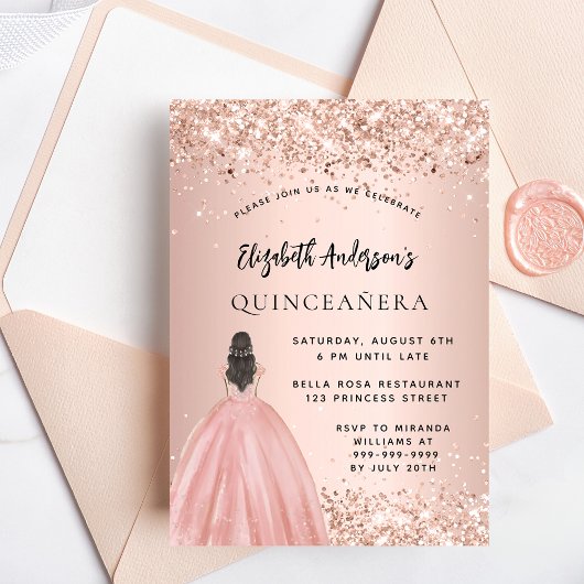 Invitation Robe d'or rose Quinceanera