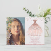 Invitation Robe d'or rose Quinceañera 15e anniversaire Photo (Debout devant)