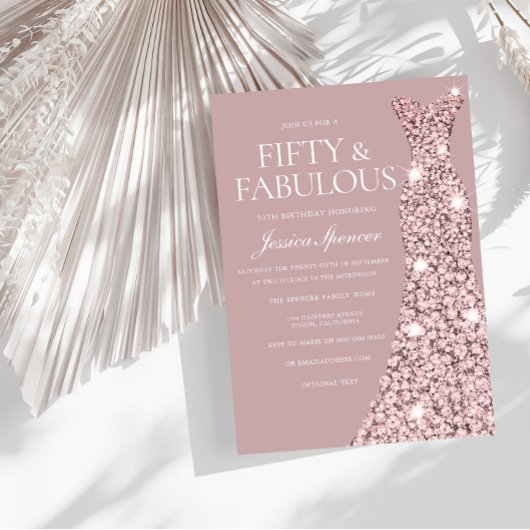 Invitation Robe d'or Rose rose Dusty 50e anniversaire