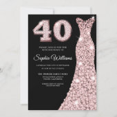 Invitation Robe d'or rose Sparkle 40e anniversaire de fête No (Devant)