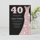 Invitation Robe d'or rose Sparkle 40e anniversaire de fête No (Debout devant)