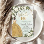 Invitation Robe d'or roses blanches verdure olivier feuillage