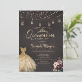 Invitation Robe d'or Rustique String Lumières Rose Quinceañer (Debout devant)