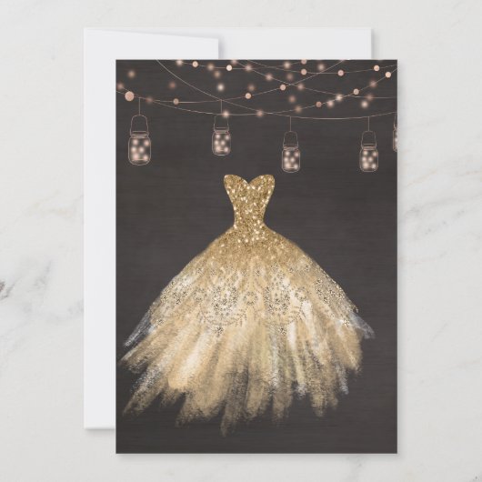 Invitation Robe d'or Rustique String Lumières Rose Quinceañer (Dos)