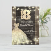 Invitation Robe d'or String lumières 18e anniversaire (Debout devant)