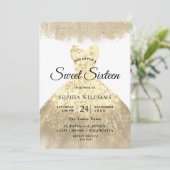 Invitation Robe d'or Sweet 16 Anniversaire fête (Debout devant)