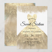 Invitation Robe d'or Sweet 16 Anniversaire fête (Devant / Derrière)