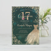 Invitation Robe d'or Tiara, Diamants Floral Quinceañera (Debout devant)