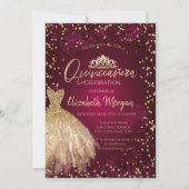 Invitation Robe d'or Tiara, Diamonds Bourgogne Quinceañera (Devant)