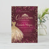 Invitation Robe d'or Tiara, Diamonds Bourgogne Quinceañera (Debout devant)
