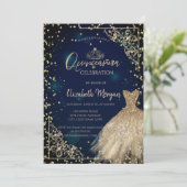 Invitation Robe d'or Tiara, Diamonds Marine Blue Quinceañera (Debout devant)
