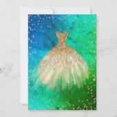Invitation Robe d'or Tiara, Diamonds Vert bleu Quinceañera (Dos)