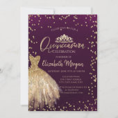 Invitation Robe d'or Tiara, Diamonds Violet Quinceañera (Devant)