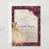 Invitation Robe d'or Tiara, Fleurs Bourgogne Quinceañera (Devant)