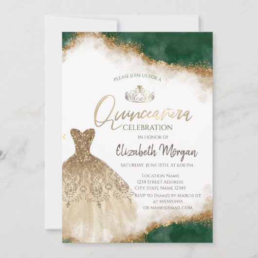Invitation Robe d'or Tiara, Parties scintillant verte Quincea (Devant)