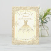Invitation Robe d'or Tiara Winter Wonderland Quinceanera (Debout devant)