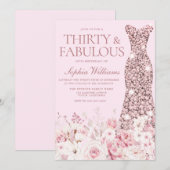 Invitation Robe d'or très florale Rose 30e anniversaire (Devant / Derrière)