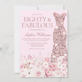 Invitation Robe d'or très florale Rose 80e anniversaire (Devant)