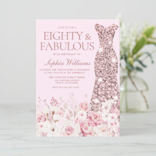 Invitation Robe d'or très florale Rose 80e anniversaire