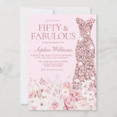 Invitation Robe d'or très flush Rose 50e anniversaire (Devant)