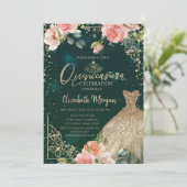 Invitation Robe d'or vert Tiara, Diamonds Roses Quinceañera (Debout devant)
