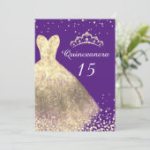 Invitation Robe d'or violet Quinceanera 15e anniversaire fête (Debout devant)