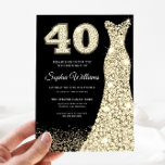 Invitation Robe dorée 40e Anniversaire Fête Noir<br><div class="desc">Robe dorée 40e Anniversaire Fête Black Invitation Variations à l'invitation et articles correspondants dans notre magasin</div>
