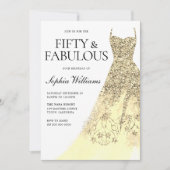 Invitation Robe dorée 50e fête d'anniversaire (Devant)