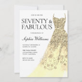 Invitation Robe dorée 70e fête d'anniversaire (Devant)