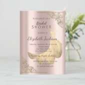 Invitation Robe dorée chic élégante rose dorée pour la douche (Debout devant)