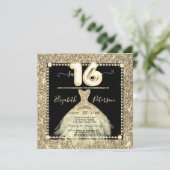 Invitation Robe dorée chic pailletée Sweet 16 (Debout devant)