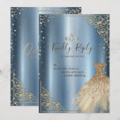 Invitation Robe dorée Diamants Bleus RSVP (Devant / Derrière)