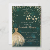 Invitation Robe dorée, Diamants Fête d'anniversaire verte 30 (Devant)