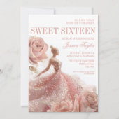 Invitation Robe dorée Douce 16 Robe Rose Bleue (Devant)