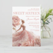 Invitation Robe dorée Douce 16 Robe Rose Bleue (Debout devant)