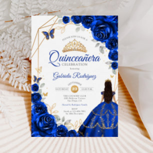 Invitation Robe dorée et bleu royal pour Quinceanera