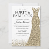 Invitation Robe dorée femmes 40e fête d'anniversaire (Devant)