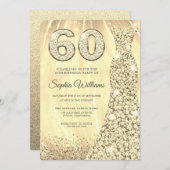 Invitation Robe dorée femmes 60e fête d'anniversaire (Devant / Derrière)