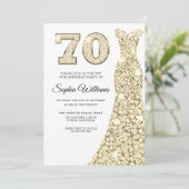 Invitation Robe dorée femmes 70e fête d'anniversaire (Debout devant)