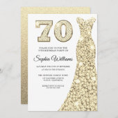Invitation Robe dorée femmes 70e fête d'anniversaire (Devant / Derrière)