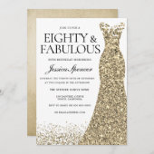 Invitation Robe dorée femmes 80e fête d'anniversaire (Devant / Derrière)