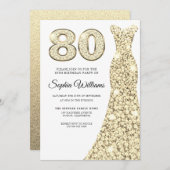 Invitation Robe dorée femmes 80e fête d'anniversaire (Devant / Derrière)