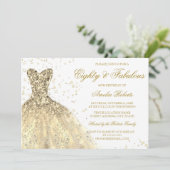 Invitation Robe dorée femmes 80e fête d'anniversaire (Debout devant)