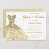 Invitation Robe dorée femmes 80e fête d'anniversaire (Devant / Derrière)