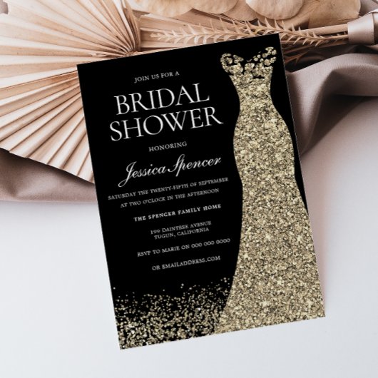Invitation Robe dorée noire Fête des mariées