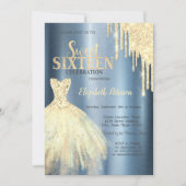 Invitation  Robe dorée pailletée Drips Metallic Bleu Douce 16 (Devant)