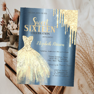 Invitation  Robe dorée pailletée Drips Metallic Bleu Douce 16
