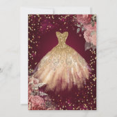 Invitation Robe dorée, papillons Fleurs rouges Quinceañera (Dos)