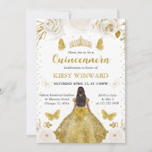 Invitation Robe dorée Peau foncée Princesse Quinceanera (Devant)