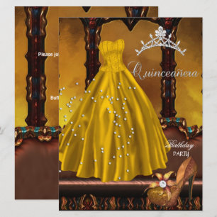 Invitation Robe dorée pour la fête des 15 ans de Quinceanera